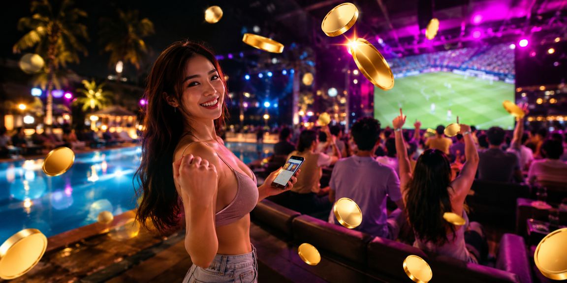 Không gian casino neon sôi động ở Mũi Né với ánh đèn rực rỡ và máy slot hiện đại
